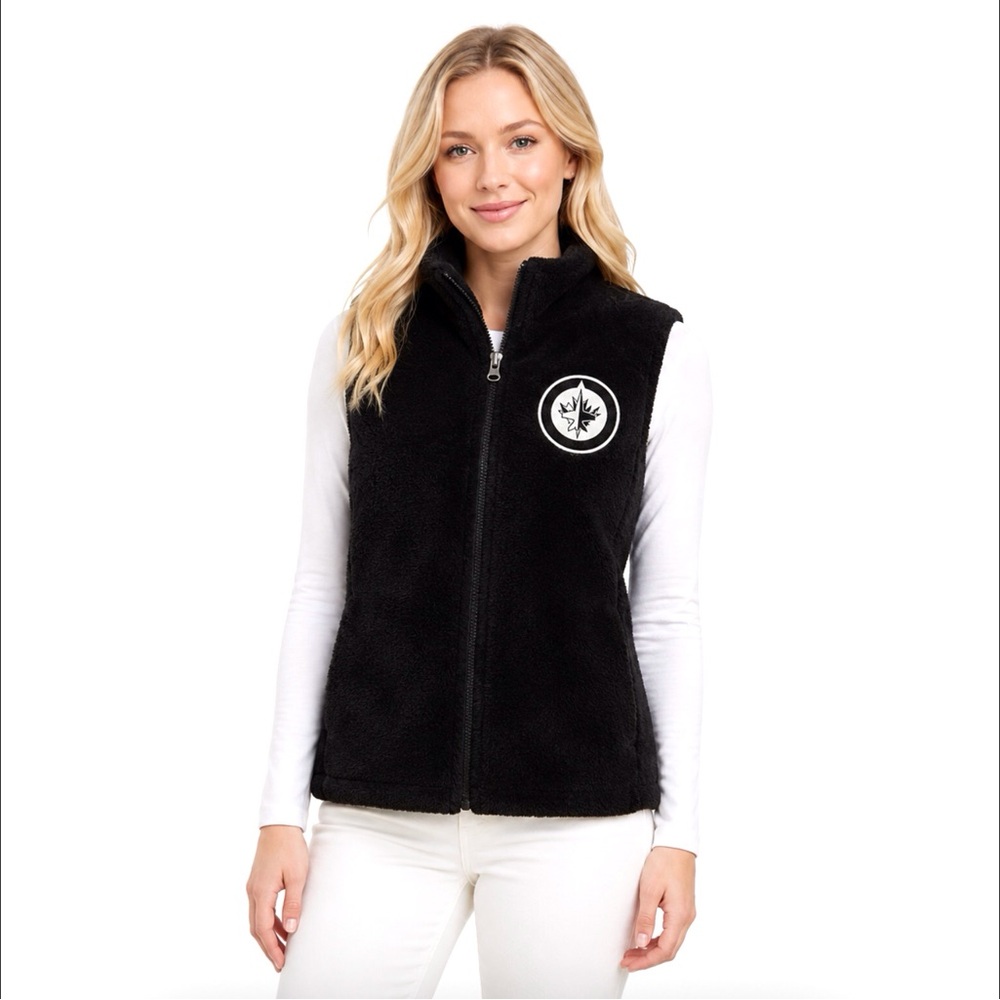 Winnipeg Jets Womens Vest Size Large Black Scuba Zip Front Active Victory Vest